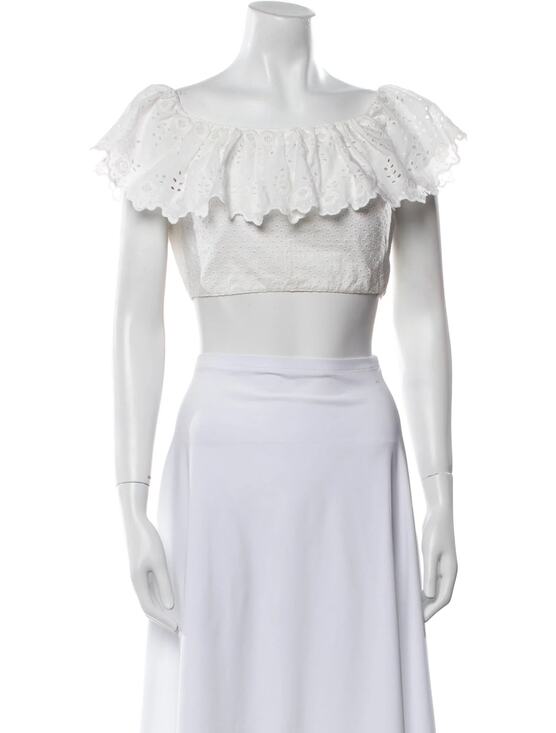 LoveShackFancy Tops - LoveShackFancy White Ruffle Crop Top Sz S Boho Cottagecore Cowgirl Coastal